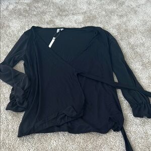 ASOS Black Wrap Blouse with 3/4 Sleeves and Tie Front